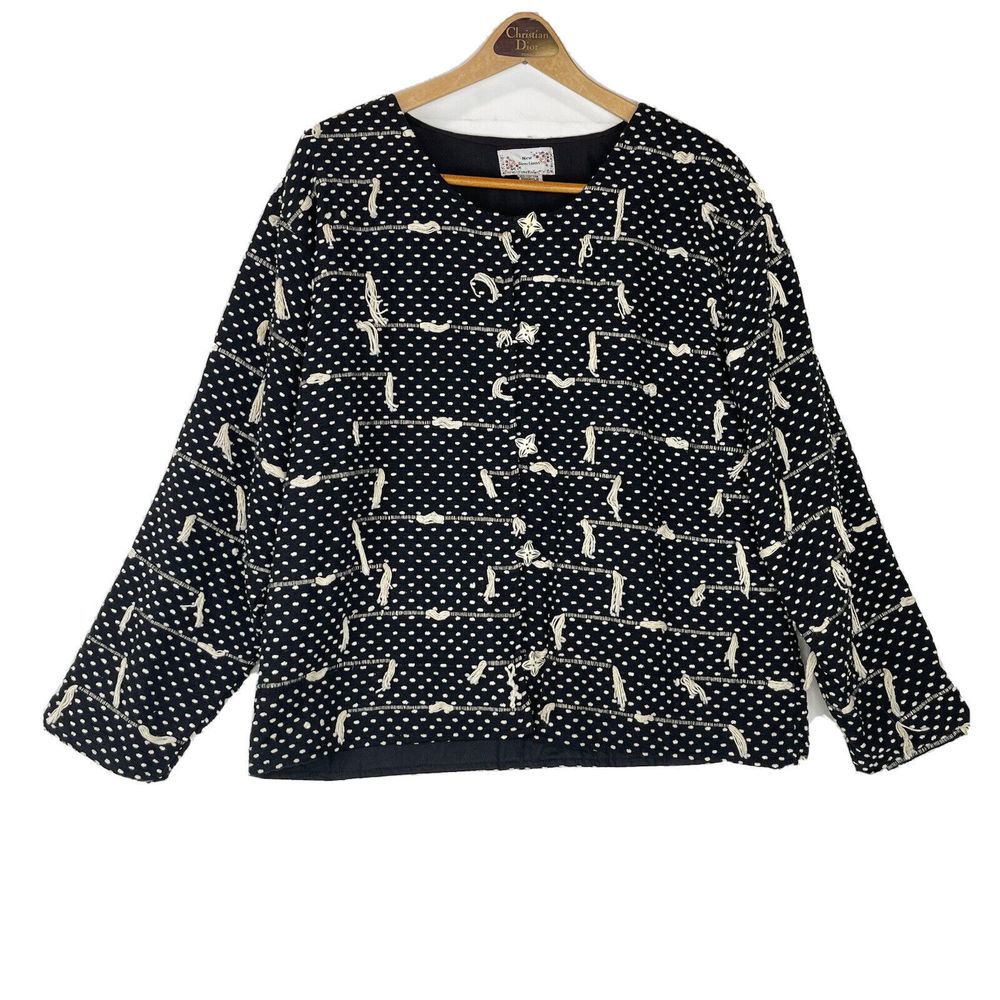 1980s VTG Women’s Jacket size L New Directions Black Textured Abstract Tassel - Picture 15 of 15